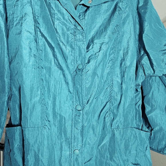 Vintage 80s/90s Kristen Blake Teal Green Crinkle Nylon Windbreaker Jacket Medium - Picture 5 of 6